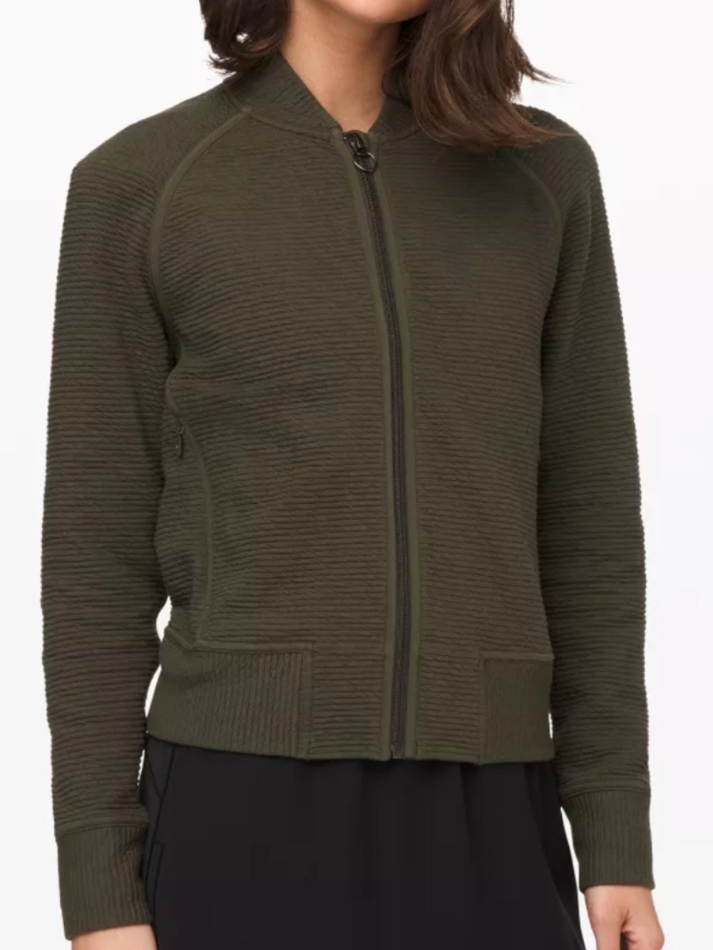 Lululemon on repeat bomber Women's Olive Ribbed textured Zip-Front Jacket 8